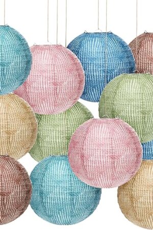 12 Pcs Burlap Hanging Paper Lantern 8 Inch Back to School Party Decoration Boho Classroom Ceiling Decoration Chinese Party Decor for Birthday Wedding Bridal Baby Shower(Boho)