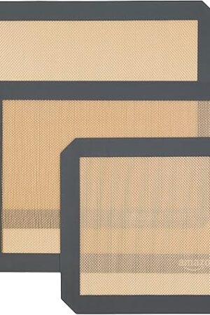 Amazon Basics Rectangular Silicone, Non-Stick, Food Safe Baking Mat, 9"x13", 9.9"x14.8", and 16.5"x11.6", Beige/Gray, Pack of 3