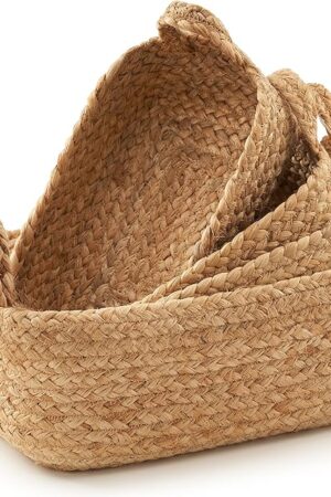 Beautiful Storage Basket Set of 4 - Natural Jute Rope Baskets for Shelves Are Perfect for Organizing Your Home - Quality Storage Bins Easily Fit With Any Nursery or Bedroom Decor