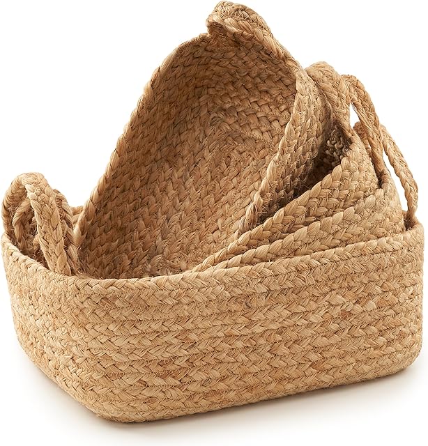 Beautiful Storage Basket Set of 4 - Natural Jute Rope Baskets for Shelves Are Perfect for Organizing Your Home - Quality Storage Bins Easily Fit With Any Nursery or Bedroom Decor