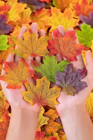 500PCS Fall Leaves Maple Bulk 8 Color Autumn Leaves with 100 Glue Dots Thanksgiving Decor Wedding Centerpieces Party Decorations & DIY Crafts