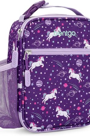 Bentgo Kids Insulated Lunch Tote - Water-Resistant, Reusable, Lightweight & Durable Lunch Bag with Water Bottle Holder & Mesh Pocket, Fits Lunch Box & Water Bottle - Ideal for Ages 3+ (Unicorn)