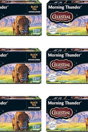 Celestial Seasonings Morning Thunder Black Tea, 6 Pack, 20 Tea Bags | Caffeinated | Box