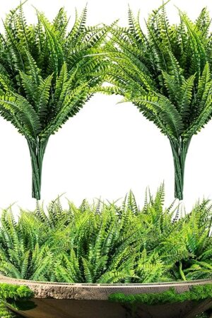 10PCS Fake Fern Outdoors - Ferns Artificial Plants for Outdoor Ferns That Look Real Boston Faux Fern Stems Indoor Nearly Natural UV Resistant Outdoor Plants Artificial for Porch Greenery Decor