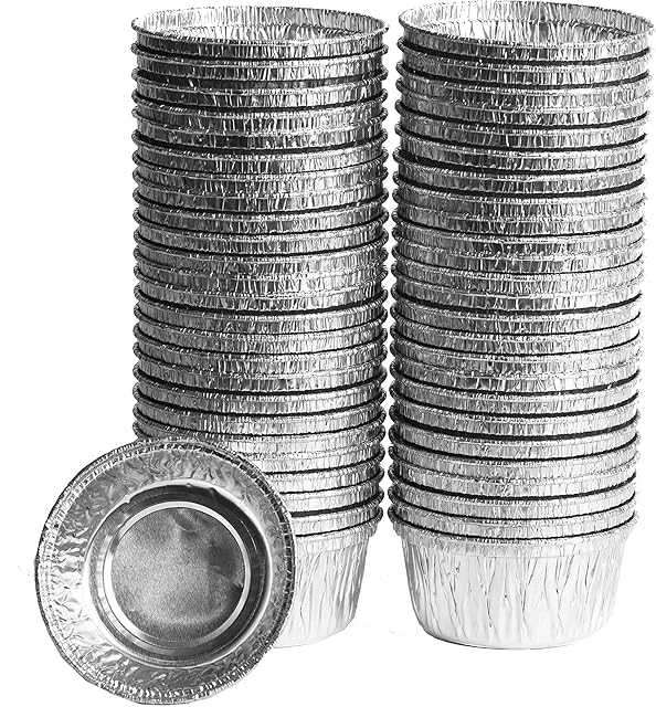 EHOMEA2Z Disposable Ramekins, Foil Baking Cups 4 oz - Heavy Duty, Aluminum Tin Cups with Superior Heat Conductivity, Suitable for Baking, Cooking, Freezer & Oven Safe (50, 4 Oz)
