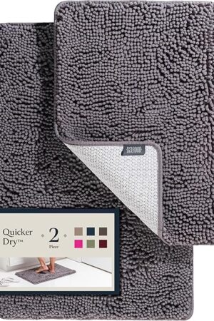 2 Piece Bathroom Rugs Bath Mat Set - Soft Plush Chenille Non-Slip Bath Rug With Rubber Backing, Ultra Absorbent Bathtub Mat - 30x20 + 24x17 Inch