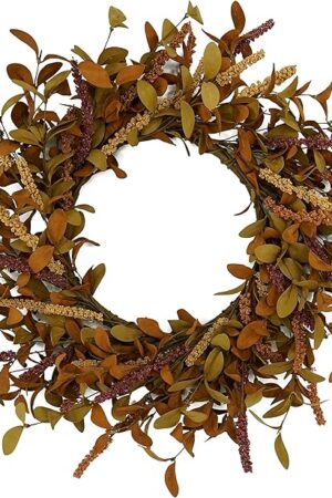 20 inch Fall Wreath Autumn Eucalyptus Wreath Harvest Wreath with Eucalyptus Leaves,Mixed Grain for Front Door Farmhouse Indoor Outdoor Festival Home Thanksgiving Decor