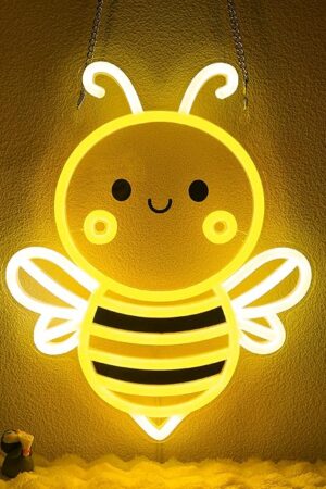 Bee Neon Sign Wall Art, Honey Bee Decor for Bedroom Living Room Office Patio Garden Stores, USB-Powered Energy-Saving Light with Hanging Kit, Gifts for Kids,Women,Beekeeper