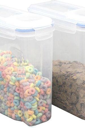 Basicwise Large BPA-Free Plastic Food Cereal Containers, Airtight Spout Lid Set of 2