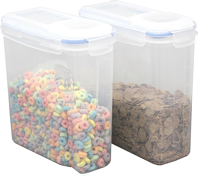 Basicwise Large BPA-Free Plastic Food Cereal Containers, Airtight Spout Lid Set of 2
