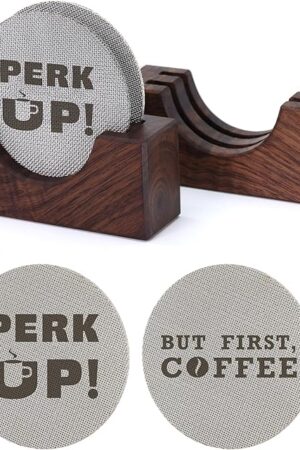2Packs 53.3mm Espresso Puck Screen | Handmade Walnut Stand | 1.7mm Thickness 150μm 316 Stainless Steel
