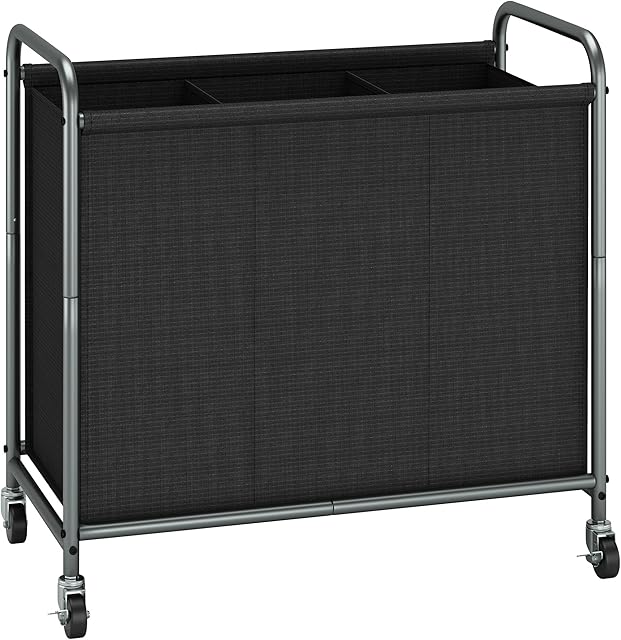 STORAGE MANIAC Rolling Laundry Hamper, 165L Laundry Basket with Lockable Wheels, Triple Clothes Sorter Cart, 3 Bag Clothes Separator Hamper for Closet, Bathroom, Laundrys Room, 3 Section Black