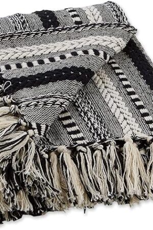DII Braided Striped Decorative Throw Blanket, 50x60, Black
