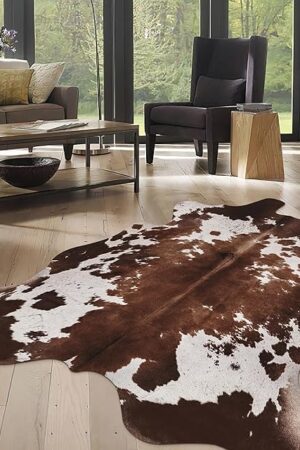 Cow Hide Faux Cowhide Rug: Cow Print Rug for Living Room Bedroom 4.6x5.2 Feet - Animal Print Skin Black and Brown Western