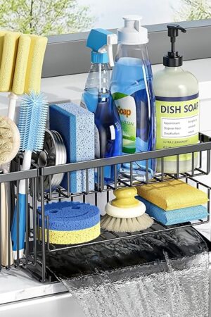 Cisily 2-Tier Kitchen Sink Caddy Organzier Rack with Flexible Dish Brush Holder, Sponge Holder for Kitchen Sink Countertop Organization Storage,Home Decor Accessories Essentials Stainless Steel