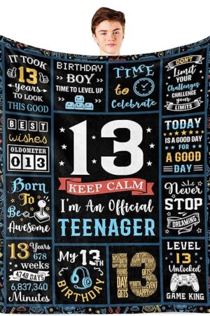 13 Year Old Boy Gifts, 13th Birthday Gifts for Boys Blanket, Coolest Presents for 13 Year Old Boy, 13 Yr Old Boys Birthday Present Ideas,13th Bday Decorations Blanket 60x50in
