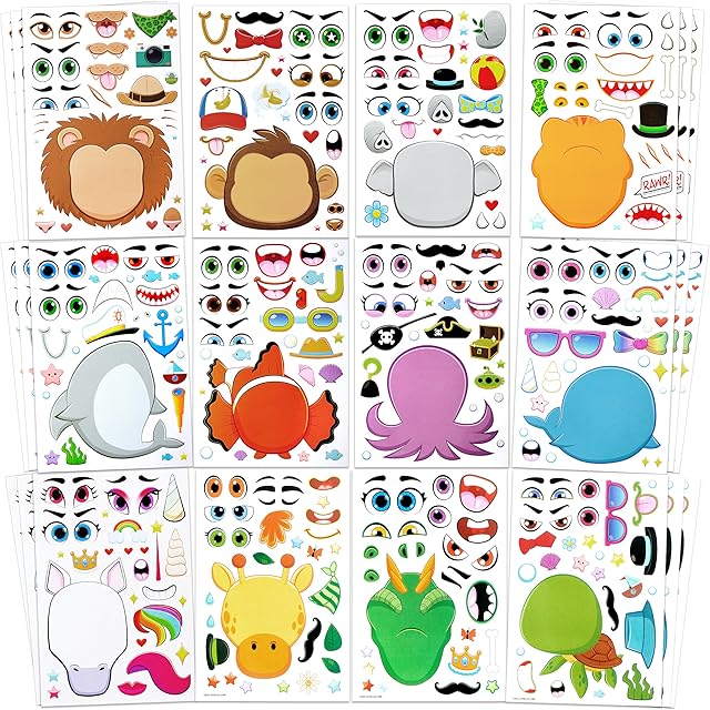 The JOYIN 36 Sheets 9"x6" Make a face Stickers for Kids, Make Your Own Animal Stickers with Unicorn, Dinosaur, Sea and Safari Animals, Crafts Birthday Party Favors, Goodie Bags Classroom Activities