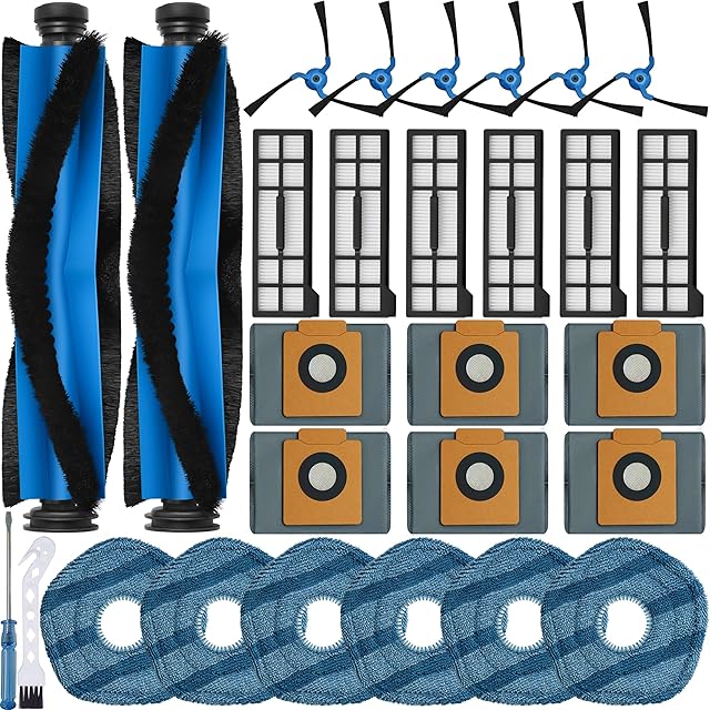 28 Pack Compatible with Eufy X10 Pro Omni Accessories Kit,2 Main Brush 6 Hepa Filters 6 Side Brushes 6 Mops 6 Vacuum Bags,X10 Pro Omni Replacement Parts Semi-Annual Replacement Kits
