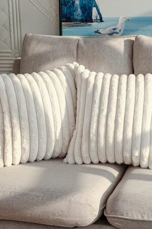 DEELAND Pack of 2,Double-Sided Faux Fur Plush Decorative Throw Pillow Covers Fuzzy Striped Soft Pillowcase Cushion Covers for Sofa Couch Bedroom Home, Cream White