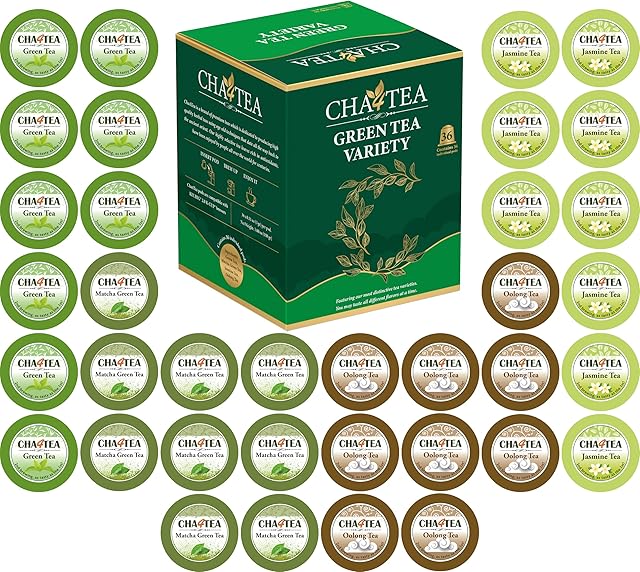 Cha4TEA 36-Count K Cups Assorted Green Tea for Keurig Brewers | Matcha | Jasmine | Oolong Tea | Green Tea