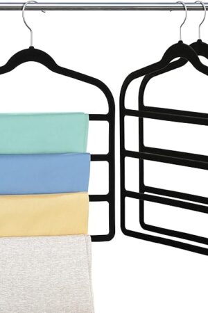 Velvet Pant Clothes Hanger Space Saving Non Slip Shorts Hanger, Myfolrena Jeans Slack Trousers Hangers Multiple Velvet Hanger Closet Organizer Storage and Organization for Jeans,Scarf,Tie(Black,3)