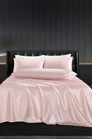5Pcs Blush Pink Silk Sheets Full,Blush Pink Satin Sheets Set Full Size Silky Comforter Bedding Sheets with 1 Satin Flat Sheet,1Deep Pocket Fitted Sheet,3 Pillowcases with Envelope Closure