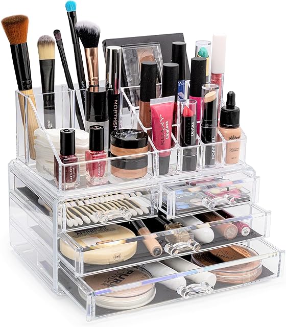 Brookstone Acrylic Makeup Organizer Case Cosmetic Display Box Vanity Desk Organizer