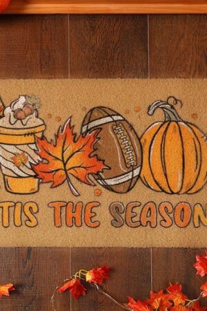 Welcome Mat Fall Football Style Pumpkin Coir Front Door Mat 29 x 17 in Floor Fall Doormat with Non Slip Backing for Bathroom Decor Kitchen Entrance