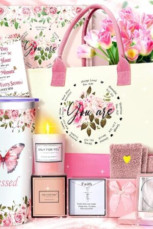 11PCS Christian Gifts for Women Faith, Inspirational Gifts for Women, Pink Birthday Spiritual Religious Basket Set,Self Care Get Well Soon Baskets for Mom,Friends,Wife,Girlfriends