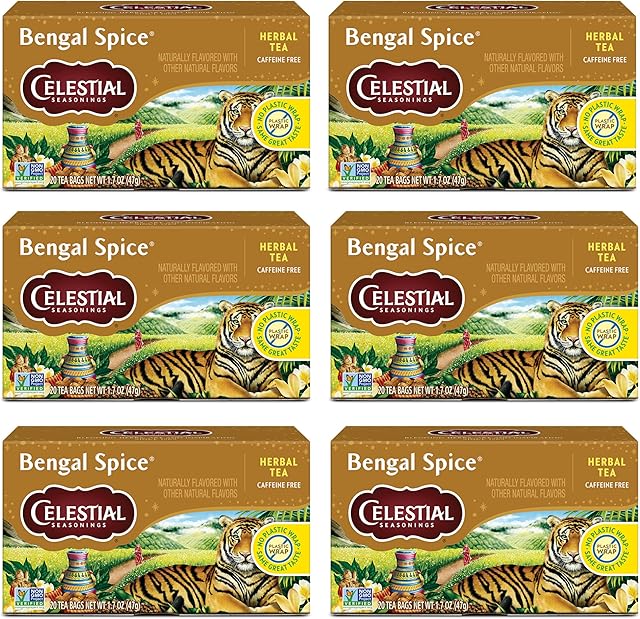 Celestial Seasonings Bengal Spice Herbal Tea, Pack of 6, No Caffeine | 20 Tea Bags per Box
