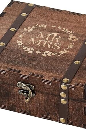 AW BRIDAL Wedding Keepsake Box with Lid Mr Mrs Wooden Memory Box, Bridal Shower Engagement Gifts for Couples, Mr Mrs Anniversary Couple Gift Bride Gift