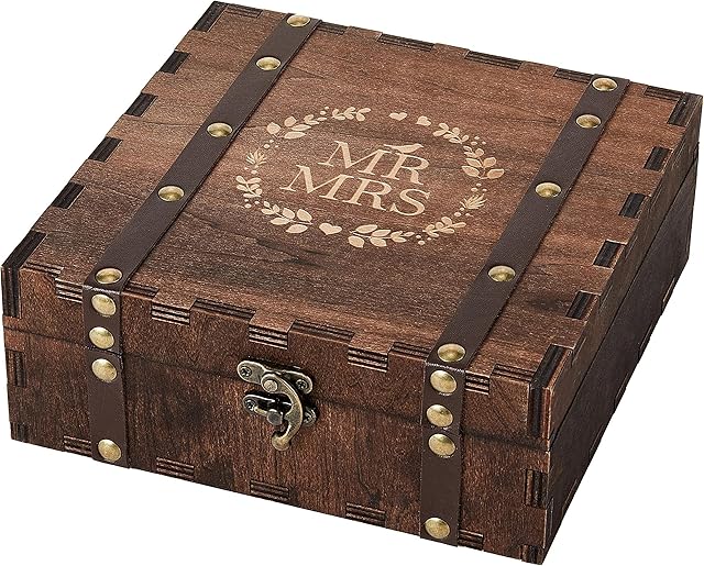 AW BRIDAL Wedding Keepsake Box with Lid Mr Mrs Wooden Memory Box, Bridal Shower Engagement Gifts for Couples, Mr Mrs Anniversary Couple Gift Bride Gift