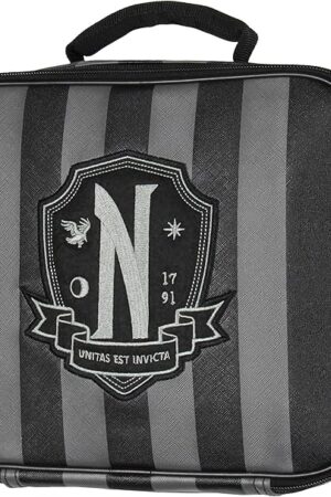 Addams Family Wednesday TV Show Striped Nevermore Academy Student Girls Insulated Lunch Box Food Tote Bag