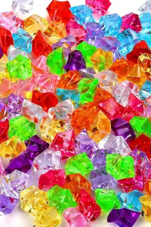 180-190pcs Premium Multicolored Fake Crushed Ice Rock Plastic Gems Jewels Acrylic Ice Rock Crystals Treasure Fake Diamonds Plastic Ice Cubes for Kids Toy Decoration Wedding Display Vase Fillers Crafts