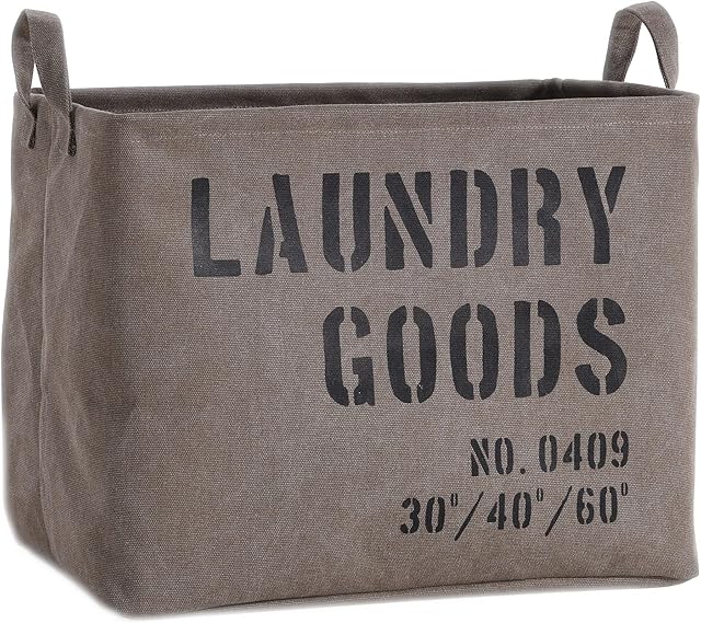Danya B. LY117 Decorative Canvas Laundry Basket with Handles - Portable Collapsible Foldable Clothes Hamper - Khaki Green