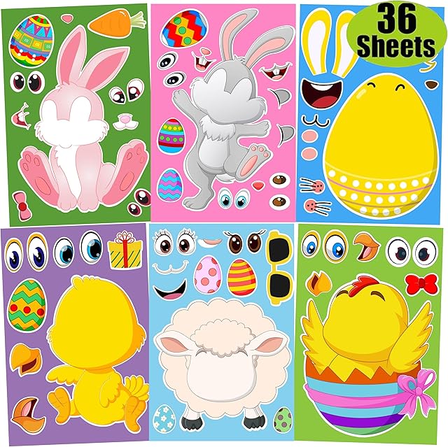 The Generic 36 Sheets Easter Sticker Kit for Kids - Easter Egg Farm Animal Rabbit Chicks Sheeps DIY Sticker Crafts Family Schools Classroom Activities Party Favor Supplies