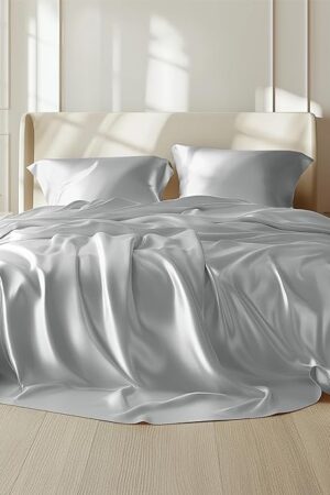 Bedsure Satin Sheets Queen Size Bed Set - Luxury Silky Bed Sheet Set, Ultra Soft & Wrinkle Free, Good for Hair & Skin, Gifts for Women, 15 Inches Deep Pocket, 4-Piece (Queen, Silver Grey)