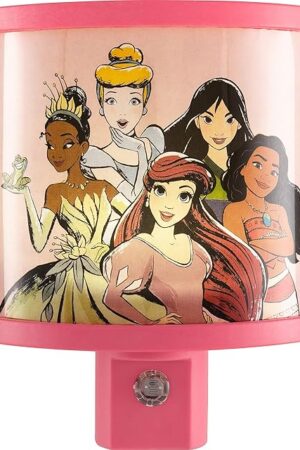 Disney Princess Wrap Shade LED Night Light, Plug-in, Dusk to Dawn, Girls Bedroom Decor, Ambient Lighting, Sleep Light, Ideal for Nursery, Bathroom, 60734