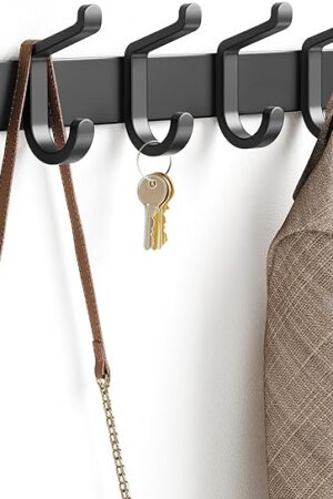 Coat Rack Wall Mounted Heavy-Duty: Metal Coat Hanger 6 Hooks for Hanging Hat, Clothes, Robe, Keys, Backpack, Bathroom Towels, Jacket, Purse - Closet, Door, Entryway, Mudroom (Black, 1 Pack)
