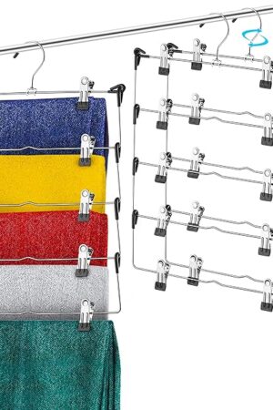 DEILSY™ 5-Tier Skirt Hangers with Clips (3 PK) Pant Space Saving Multiple in one Clothes with Clip Multiple Pants Hanger for Closet Bottom Hangers Metal Hanger with Clips