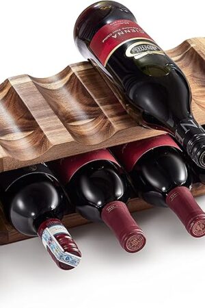 BLUEWEST Wooden Countertop Wine Rack – 8-Bottle Acacia Wine Holder Stand – Freestanding Wine Storage – Great for Home Decor No Assembly Required