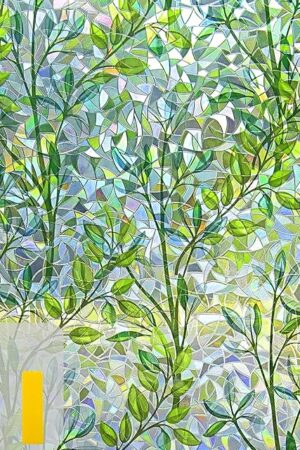 Window Privacy Film Stain Glass Window Film Rainbow Window Film Window clings Non-Adhesive Reusable Decorative for Room (Leaf Rainbow, 17.5 x 78.7 in)