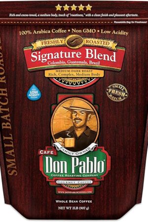 2LB Don Pablo Gourmet Coffee - Signature Blend - Medium Dark Roast - Whole Bean Coffee - 100% Arabica Beans - Low Acidity and Non-GMO - 2lb bag