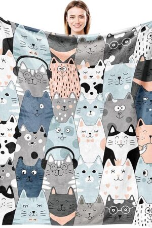Cat Blanket Ultra Soft Flannel Merch Cat Throw Blanket Stuff Gifts for Cats Lovers for Girls Women Kids Boys Adults 50"X 40"