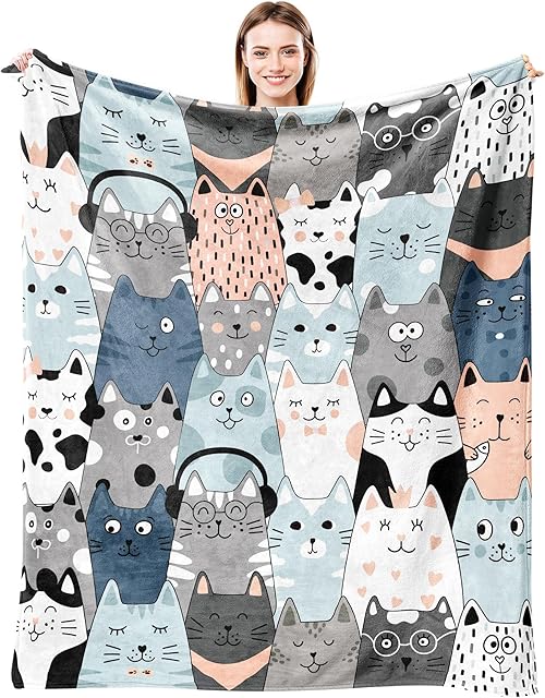 Cat Blanket Ultra Soft Flannel Merch Cat Throw Blanket Stuff Gifts for Cats Lovers for Girls Women Kids Boys Adults 50"X 40"