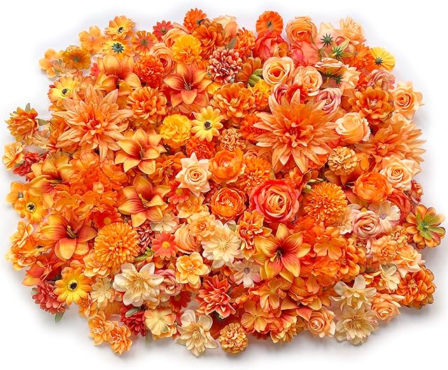 Artificial Marigold Flowers Bulk Halloween Decor Orange Marigold Fake Flowers Heads for Crafts, DIY Home Party Wreath Fall Decor Silk Fabric Small Faux Flower Halloween Fall Decoration 4-12cm (Orange)