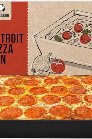 Chef Pomodoro Detroit Style Pizza Pan, 10 x 14 inch, Hard Anodized Rectangular Aluminum Deep Dish Pizza Pan, Pre-Seasoned Bakeware Kitchenware