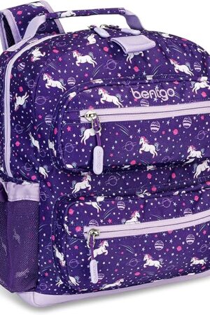 Bentgo Kids Backpack - Lightweight 14? Backpack in Fun Prints for School, Travel, & Daycare, Ideal for Ages 4+, Roomy Interior, Durable & Water-Resistant Fabric, & Loop for Lunch Bag (Unicorn)