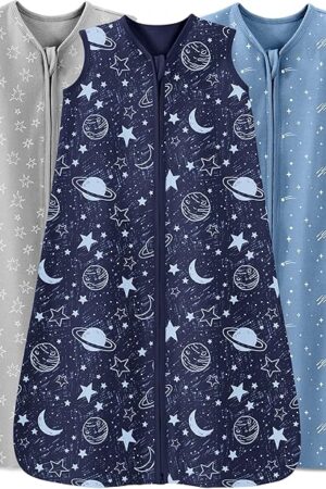Baby Sleep Sack 6-12 Months 3 Pack 100% Cotton Lightweight 0.5 TOG Wearable Blanket Baby Sleep Bag with 2-Way Zipper for Newborn Infant Blue