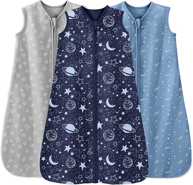 Baby Sleep Sack 6-12 Months 3 Pack 100% Cotton Lightweight 0.5 TOG Wearable Blanket Baby Sleep Bag with 2-Way Zipper for Newborn Infant Blue